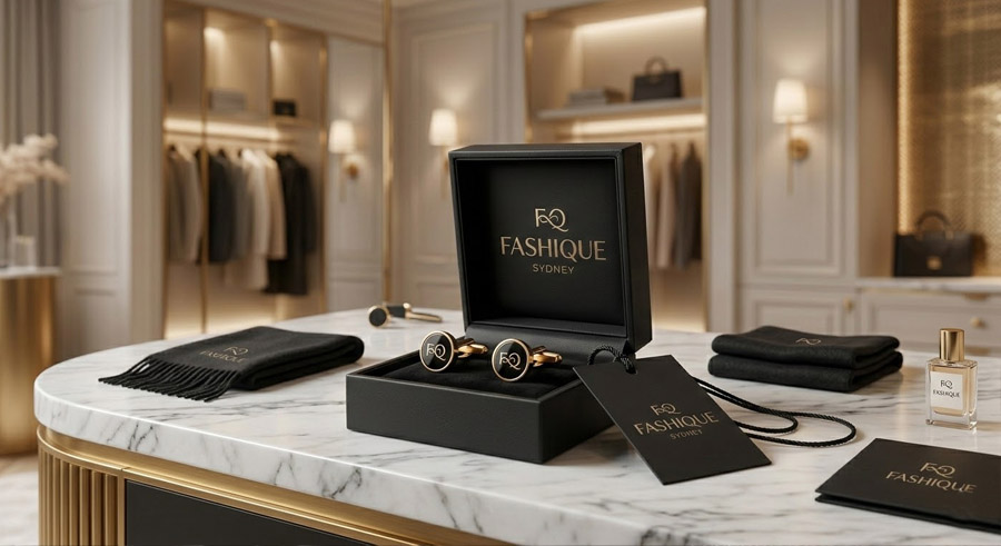 Premium brandable fashion domain fashique.com.au logo design concepts for Australian boutique clothing labels and e-commerce startups.